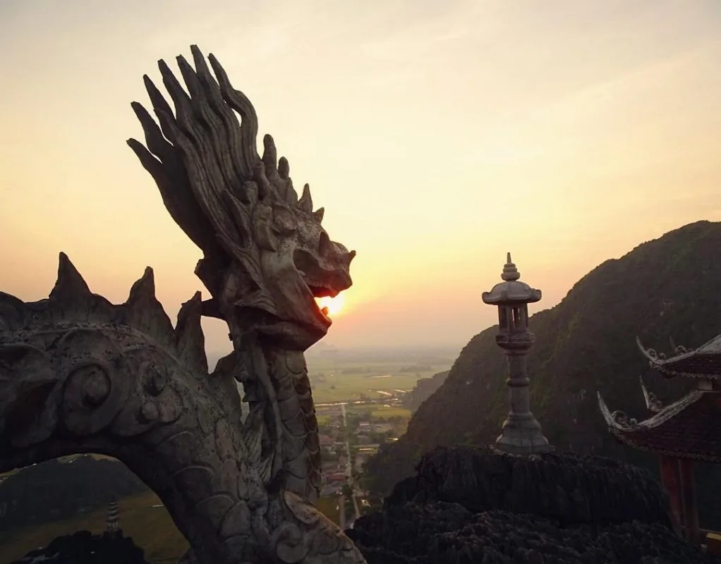 Ninh Binh limestone karst landscape at sunset