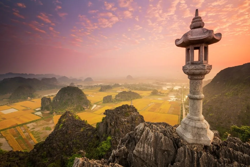 Sunset view from Mua Cave viewpoint over the Ninh Binh countryside