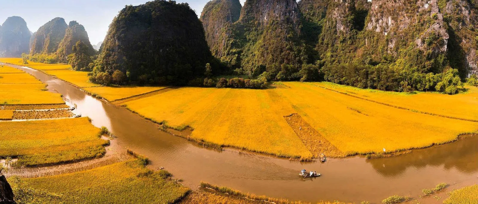 Aerial view of a boat marina at Ninh Binh's boat-tour dock